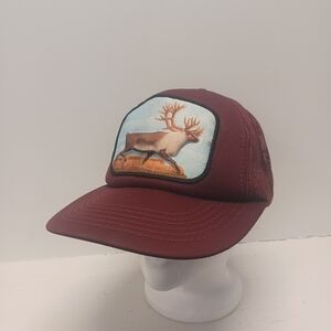 Vintage Maroon Trucker Hat with Elk 3D Puffed Design Hunter Grandpa Outdoors